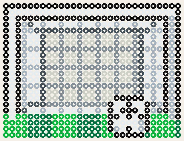 Tor mit Netz und Ball als Fußball Bügelperlen Vorlage, 29 × 22 Perlen, 8 Farben