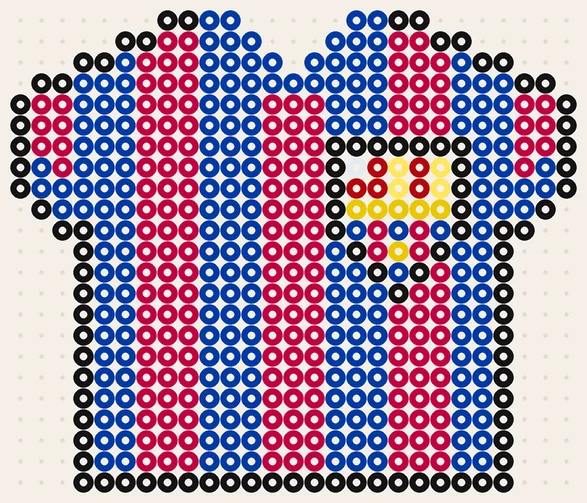 FC Barcelona Trikot 25/26 als Bügelperlen Vorlage, 27 × 23 Perlen, blau-rot gestreift