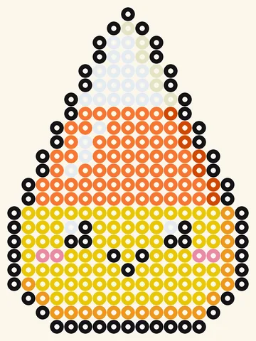 Candy Corn als Halloween Bügelperlen Vorlage, 17 × 23 Perlen, 8 Farben