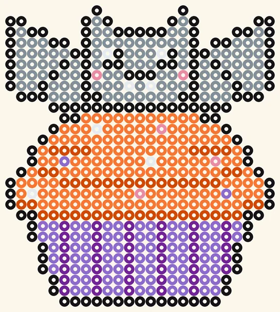 Cupcake mit Fledermaus als Halloween Bügelperlen Vorlage, 25 × 28 Perlen, 8 Farben