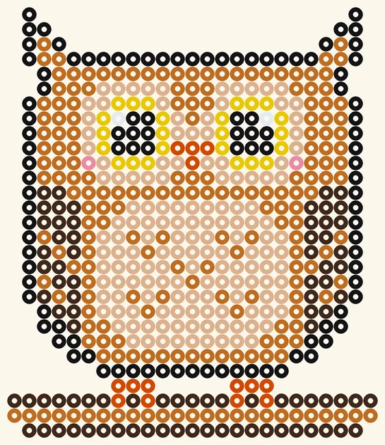 Nachteule als Halloween Bügelperlen Vorlage, 25 × 29 Perlen, 8 Farben