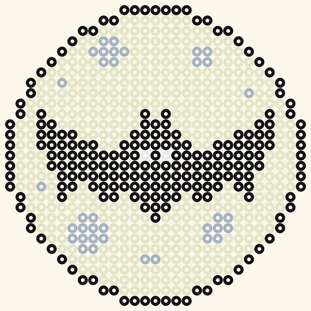 Vollmond mit Fledermaus als Halloween Bügelperlen Vorlage, 29 × 29 Perlen, 4 Farben