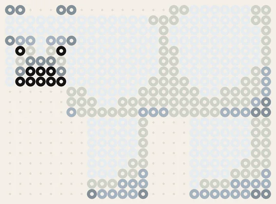 Eisbär als Minecraft Bügelperlen Vorlage, 26 × 19 Perlen, 5 Farben