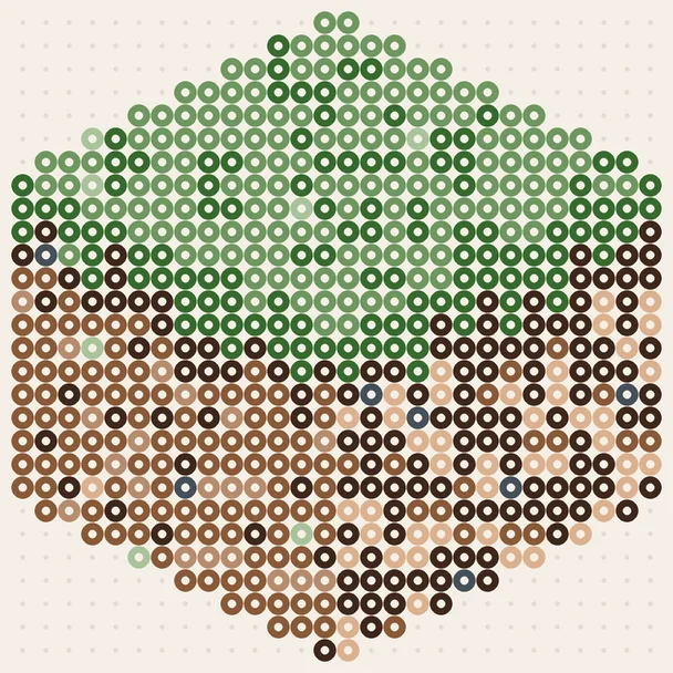 Grasblock in 3D als Minecraft Bügelperlen Vorlage, 28 × 28 Perlen, 8 Farben
