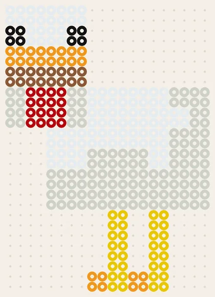 Huhn als Minecraft Bügelperlen Vorlage, 20 × 28 Perlen, 7 Farben