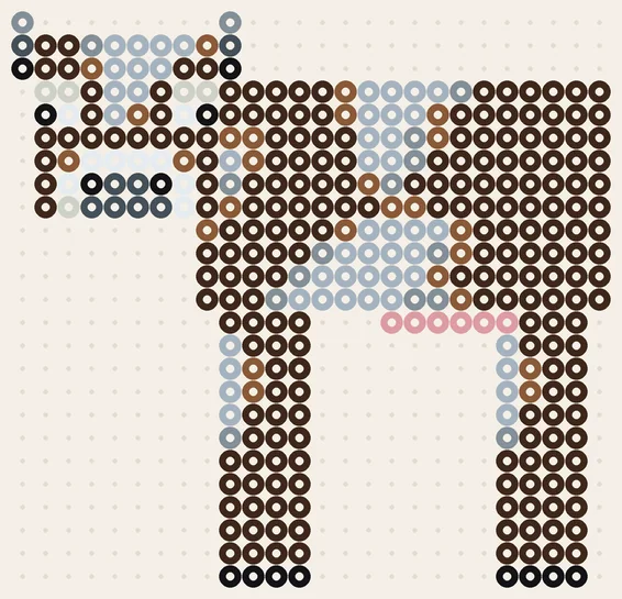 Kuh als Minecraft Bügelperlen Vorlage, 26 × 25 Perlen, 9 Farben