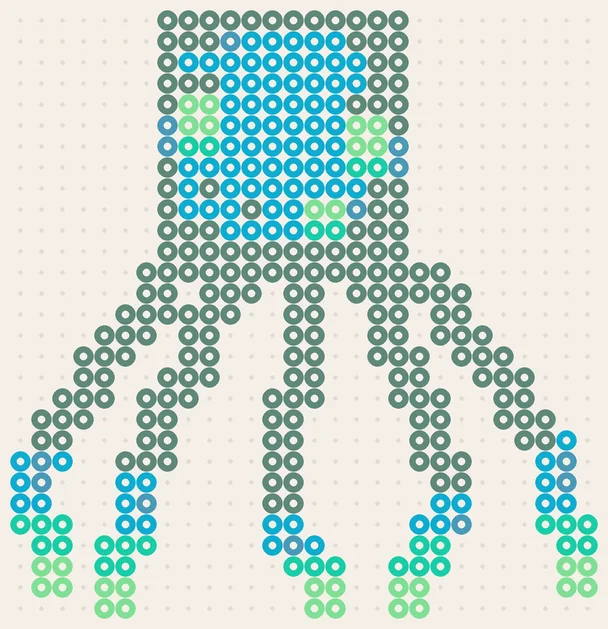 Leuchttintenfisch als Minecraft Bügelperlen Vorlage, 28 × 29 Perlen, 5 Farben