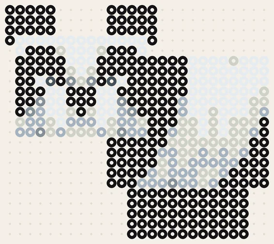 Panda als Minecraft Bügelperlen Vorlage, 26 × 23 Perlen, 6 Farben