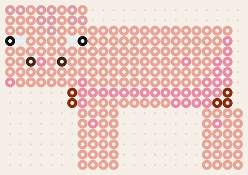 Schwein als Minecraft Bügelperlen Vorlage, 23 × 16 Perlen, 7 Farben