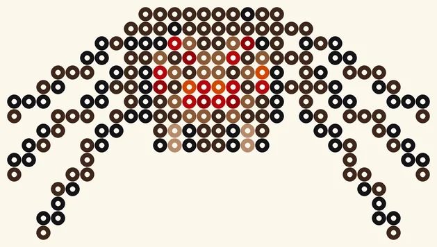 Spinne als Minecraft Bügelperlen Vorlage, 29 × 16 Perlen, 7 Farben