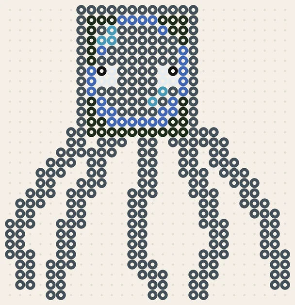 Tintenfisch als Minecraft Bügelperlen Vorlage, 28 × 29 Perlen, 6 Farben
