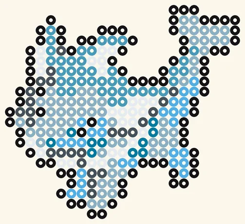 Aquana als Pokémon Bügelperlen Vorlage, 23 × 21 Perlen, 7 Farben