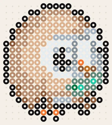 Kawaii-Rowlet als Pokémon strijkkralenpatroon, 17 × 19 kralen, 12 kleuren
