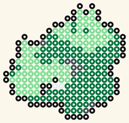 Bisasam als Pokémon Bügelperlen Vorlage, 20 × 19 Perlen, 5 Farben