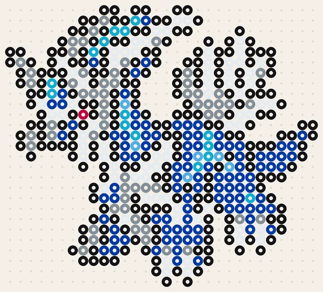 Dialga als Bügelperlen Vorlage, 30 × 27 Perlen, über zwei Platten