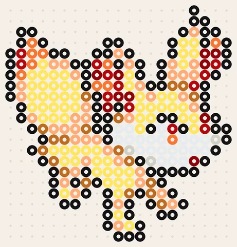 Fennekin als Pokémon strijkkralenpatroon, 21 × 22 kralen, 9 kleuren