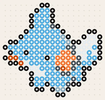 Mudkip als Pokémon strijkkralenpatroon, 19 × 18 kralen, 7 kleuren