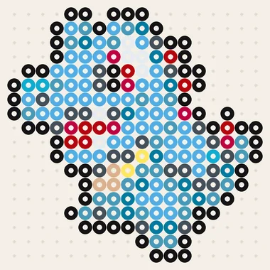 Kawaii-Totodile als Pokémon strijkkralenpatroon, 18 × 18 kralen, 11 kleuren
