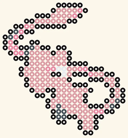 Mew als Pokémon Bügelperlen Vorlage, 23 × 25 Perlen, 5 Farben