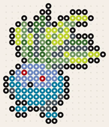 Myrapla als Pokémon Bügelperlen Vorlage, 17 × 20 Perlen, 8 Farben