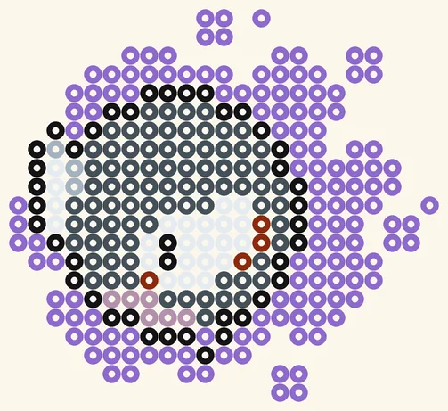 Nebulak als Pokémon Bügelperlen Vorlage, 23 × 21 Perlen, 7 Farben
