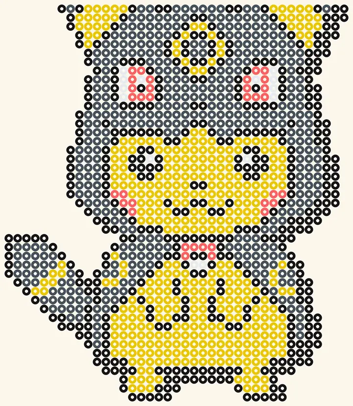 Pikachu im Nachtara-Kostüm als Pokémon Bügelperlen Vorlage, 39 × 45 Perlen, 5 Farben
