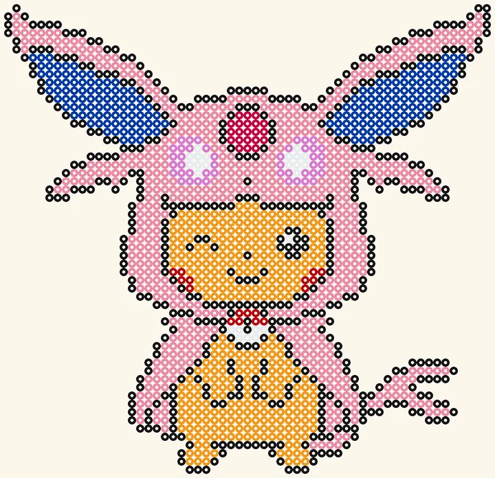 Pikachu im Psiana-Kostüm als XL-Bügelperlen-Vorlage über sechs Platten