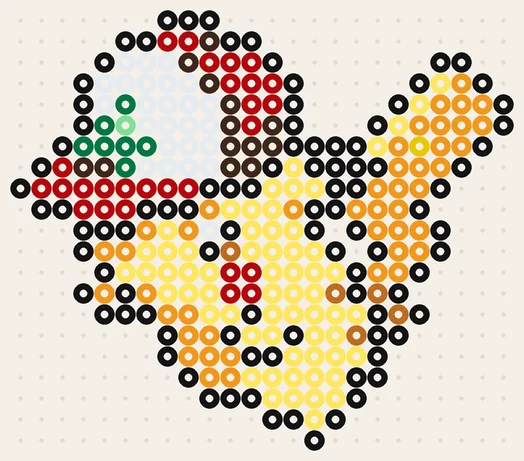 Pikachu Bügelperlen Vorlage mit Ashs Kappe, 24 × 21 Perlen