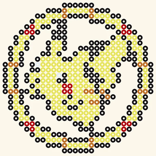 Pikachu-Traumfänger als Pokémon Bügelperlen Vorlage, 28 × 28 Perlen, 5 Farben
