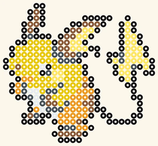Raichu als Pokémon Bügelperlen Vorlage, 25 × 23 Perlen, 7 Farben