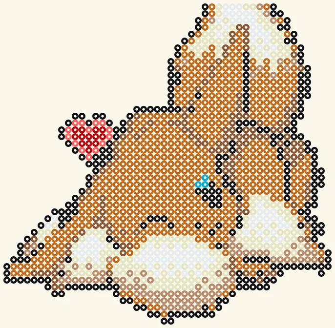 Süßes Evoli als Pokémon Bügelperlen Vorlage, 48 × 47 Perlen, 9 Farben