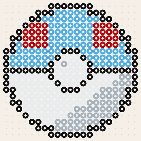 Superball als Pokémon Bügelperlen Vorlage, 21 × 21 Perlen, 5 Farben