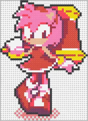 Amy Rose som Sonicmönster för pärlplattor, färdigpärlad och struken