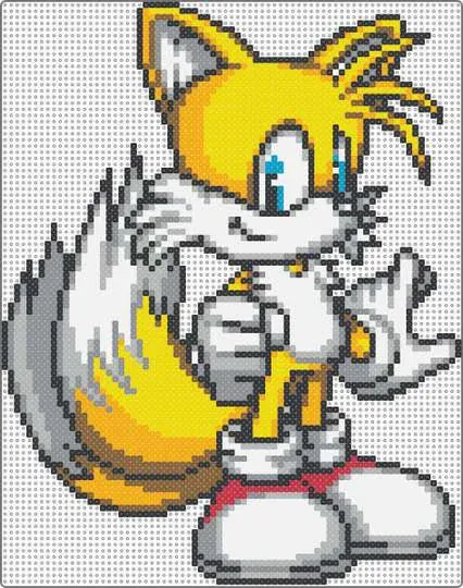 Tails de vos als Sonic strijkkralenpatroon, geprikt en gestreken