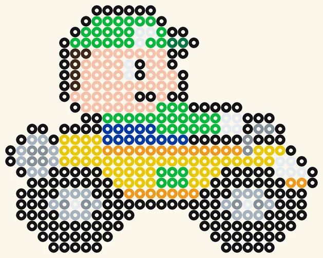 Baby Luigi im Kart als Bügelperlen Vorlage, 29 × 23 Perlen