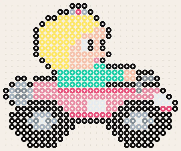 Baby Rosalina im Kart als Super Mario Bügelperlen Vorlage, 29 × 24 Perlen, 9 Farben