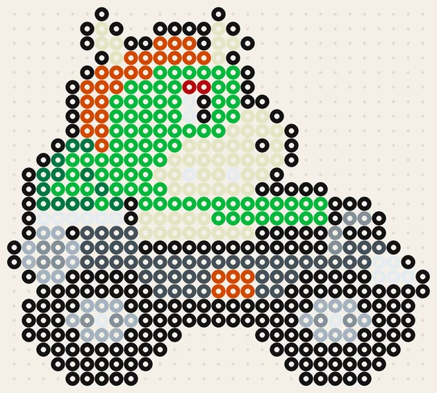 Bowser im Kart als Super Mario Bügelperlen Vorlage, 29 × 26 Perlen, 10 Farben