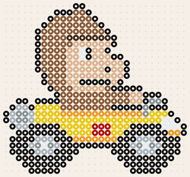 Donkey Kong im Kart als Super Mario Bügelperlen Vorlage, 29 × 27 Perlen, 10 Farben