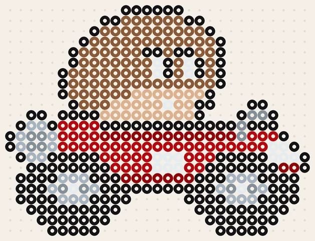 Gumba im Kart als Super Mario Bügelperlen Vorlage, 29 × 22 Perlen, 8 Farben