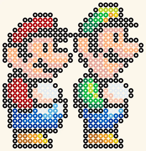 Mario ja Luigi, Super Mario -hamahelmimalli, 28 × 29 helmeä, 16 väriä