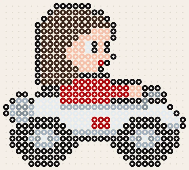 Pauline im Kart als Super Mario Bügelperlen Vorlage, 29 × 26 Perlen, 7 Farben