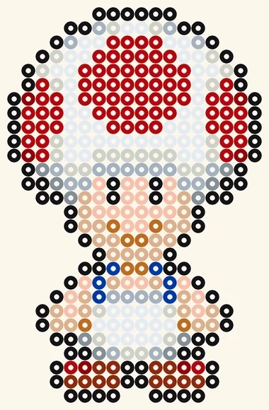 Toad, Super Mario -hamahelmimalli, 18 × 28 helmeä, 12 väriä